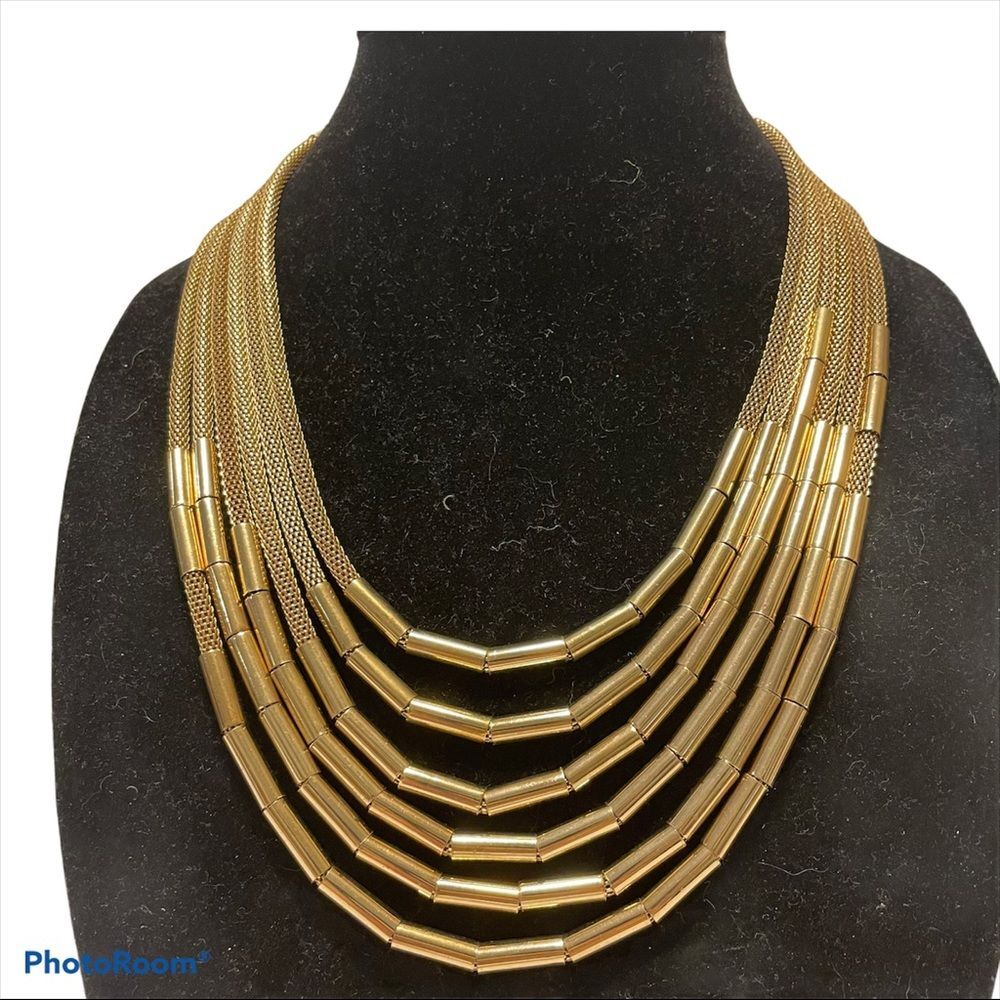 Mika 6 stand graduating gold tube necklace 20-23”